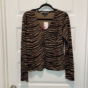 Sanctuary Nordstrom Cozy Long Sleeve V-neck Pocket Top in Tiger Stripe Print NWT